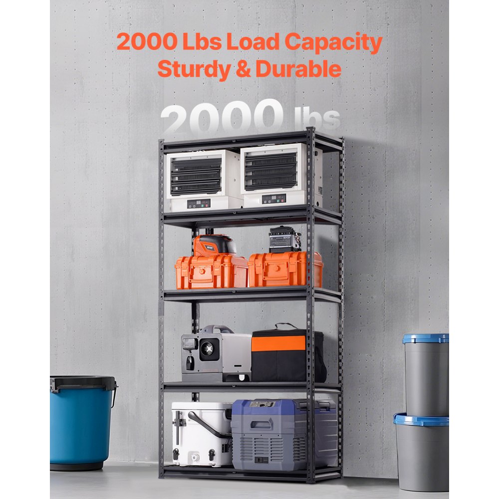 VEVOR Scaffale Portaoggetti Carico Totale max. 907 kg Scaffale con 5 Ripiani per Garage Ripiani in Metallo Regolabili per Scaffalature Industriali Ripiano Portaoggetti da Cucina, Magazzino Officina