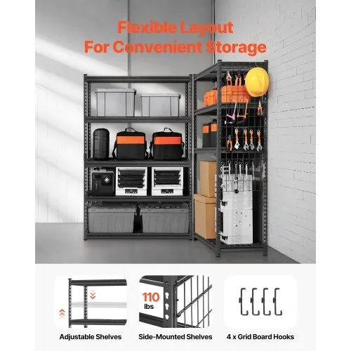VEVOR Scaffale Portaoggetti Con Ruote A 5 Ripiani Doppio Lato – 68 Contenitori In PP, Carico 163 Kg, Per Garage E Officine