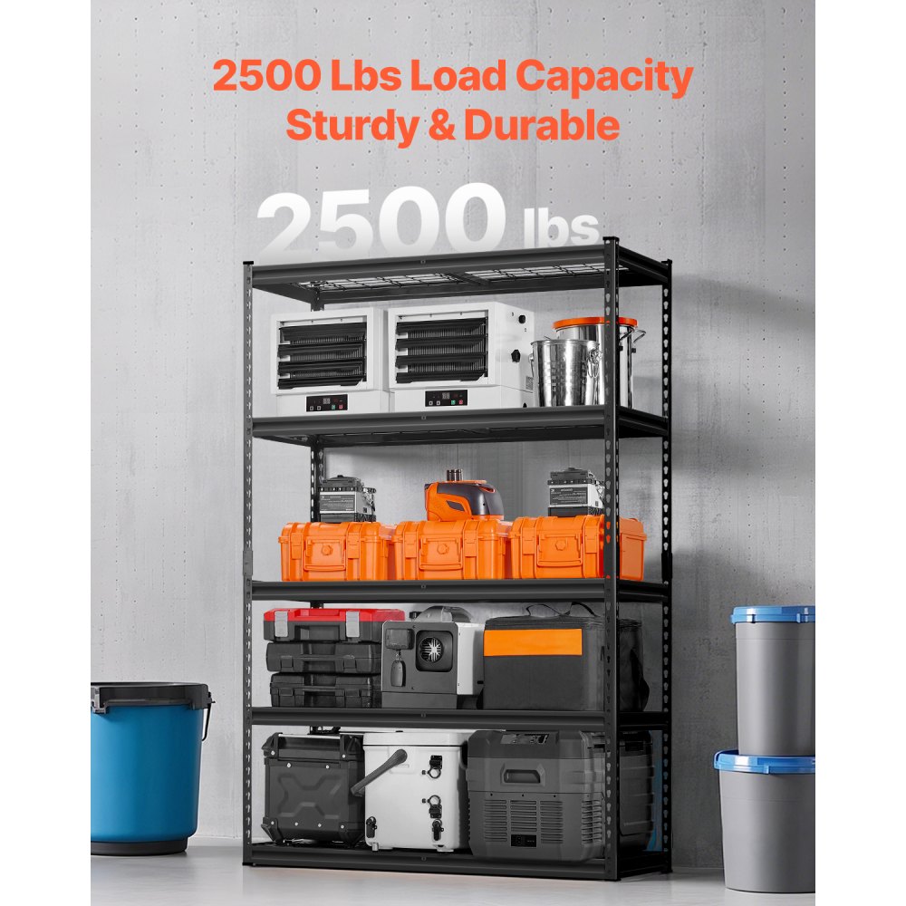 VEVOR Storage Shelving, 1134 kg, 5-Tier Heavy-Duty Garage Shelving Unit, 457.2 x 1219.2 x 1828.8 mm, Adjustable Garage Shelving Unit for Industrial Storage, Basement Shelving, for Kitchen, Warehouse, Cellar, Black