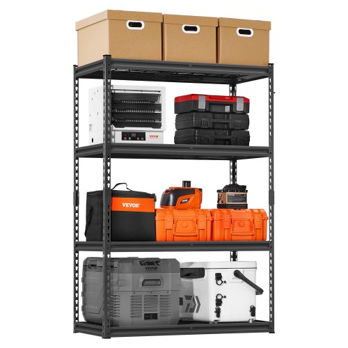 Scaffale In Metallo 4 Ripiani Regolabili, 85x39x151 Cm, Capacità 453 Kg, Nero, Per Garage, Cucina, Dispensa