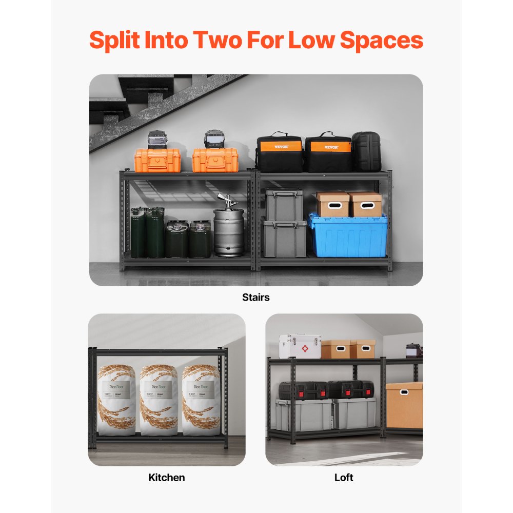 VEVOR Scaffale Portaoggetti Carico Totale max. 1089 kg Scaffale con 4 Ripiani per Garage Ripiani in Metallo Regolabili per Scaffalature Industriali Ripiano Portaoggetti da Cucina, Magazzino Officina