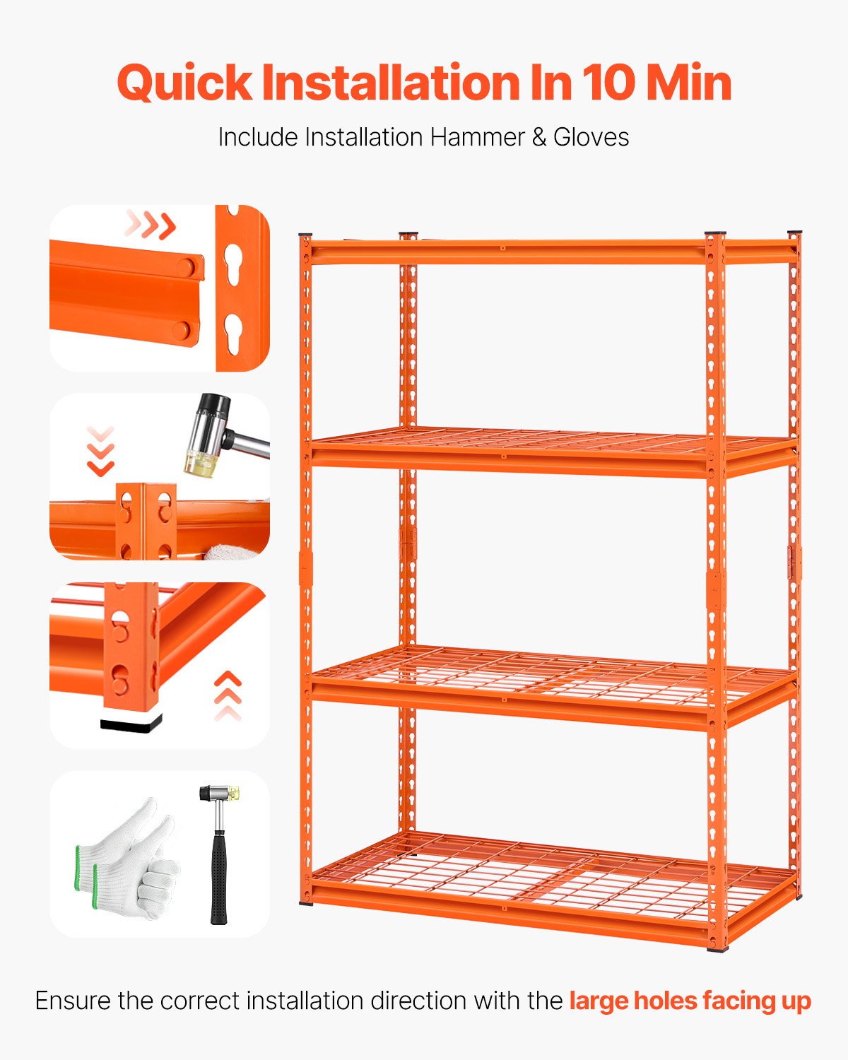 VEVOR Storage Shelving, 1089 kg, 4-Tier Heavy-Duty Shelving Unit for Garage, 508x1016x1524mm, Adjustable Boltless Shelving Unit for Industrial Shelving, All-Purpose Shelving, Basement Shelving for Kitchen, Storage, Cellar, Orange
