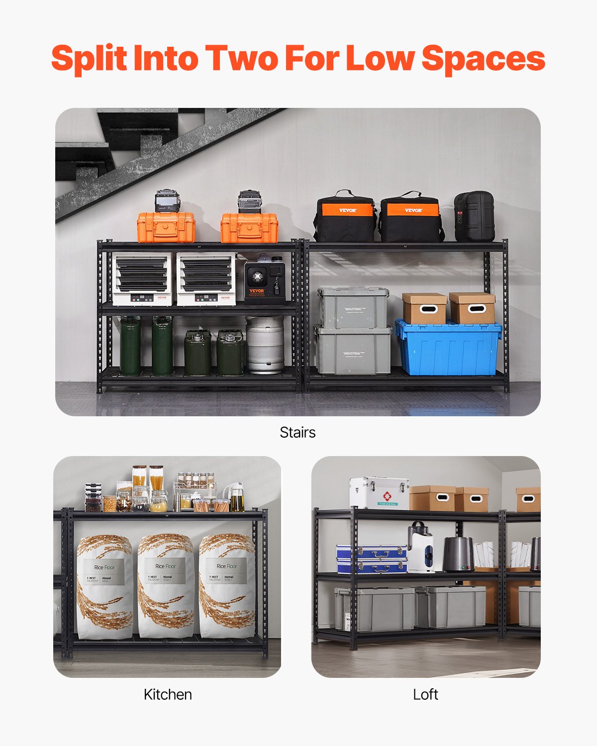 VEVOR Storage Shelving, 1361kg, 5-Tier Heavy Duty Shelving Unit for Garage, 609.6x1219.2x1828.8mm, Adjustable Shelving Units for Industrial Storage, General Purpose Shelving, Basement Shelving for Kitchen, Storage, Cellar, Black