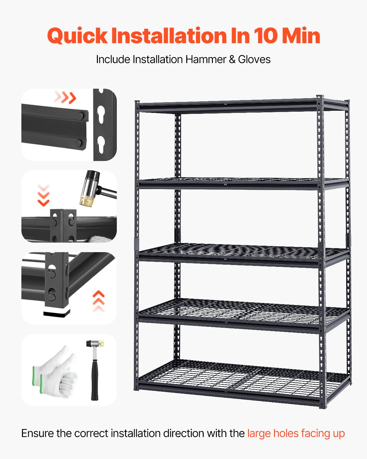 VEVOR Scaffale Portaoggetti Carico Totale max. 1361 kg Scaffale con 5 Ripiani per Garage Ripiani in Metallo Regolabili per Scaffalature Industriali Ripiano Portaoggetti da Cucina, Magazzino Officina