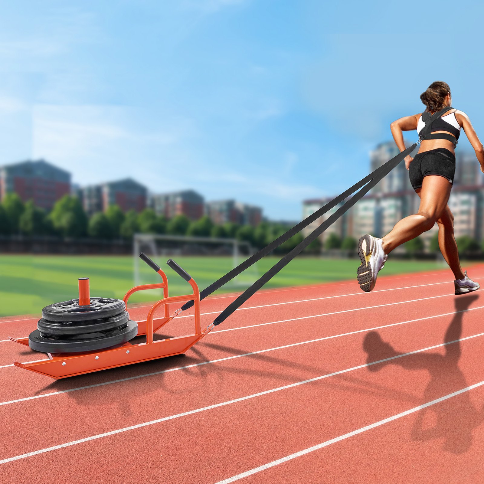 VEVOR Slitta da Trazione per Allenamento di Forza, Slitta per Allenamento di Velocità per Forza Fitness con Maniglia, Adatta per Dischi Pesi da 2,54 cm e 5,08 cm, Arancione