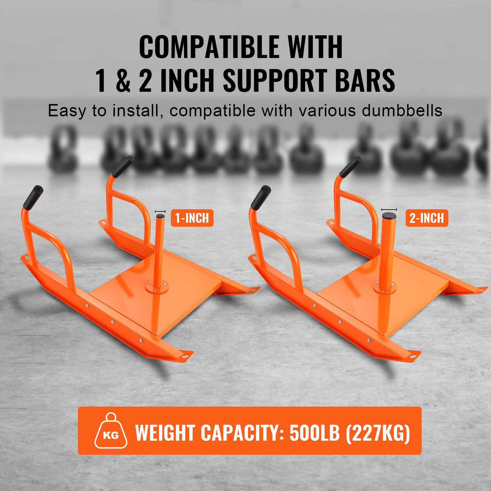 VEVOR Pull Sled for Strength Training, Fitness Strength and Speed Training Sled with Handle, Steel Training Device for Athletic Exercises, Suitable for 1- and 2-inch Weight Plates, Orange
