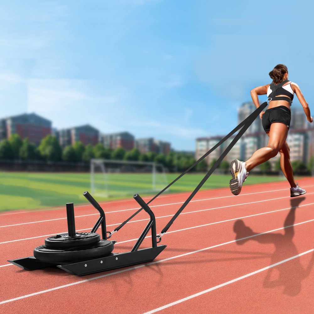 VEVOR Pull Sled Weight Sled 227 kg Load Capacity Sled Fitness for Strength Training, Power Training, Training Device for Athletic Exercises and Speed Improvement, Black