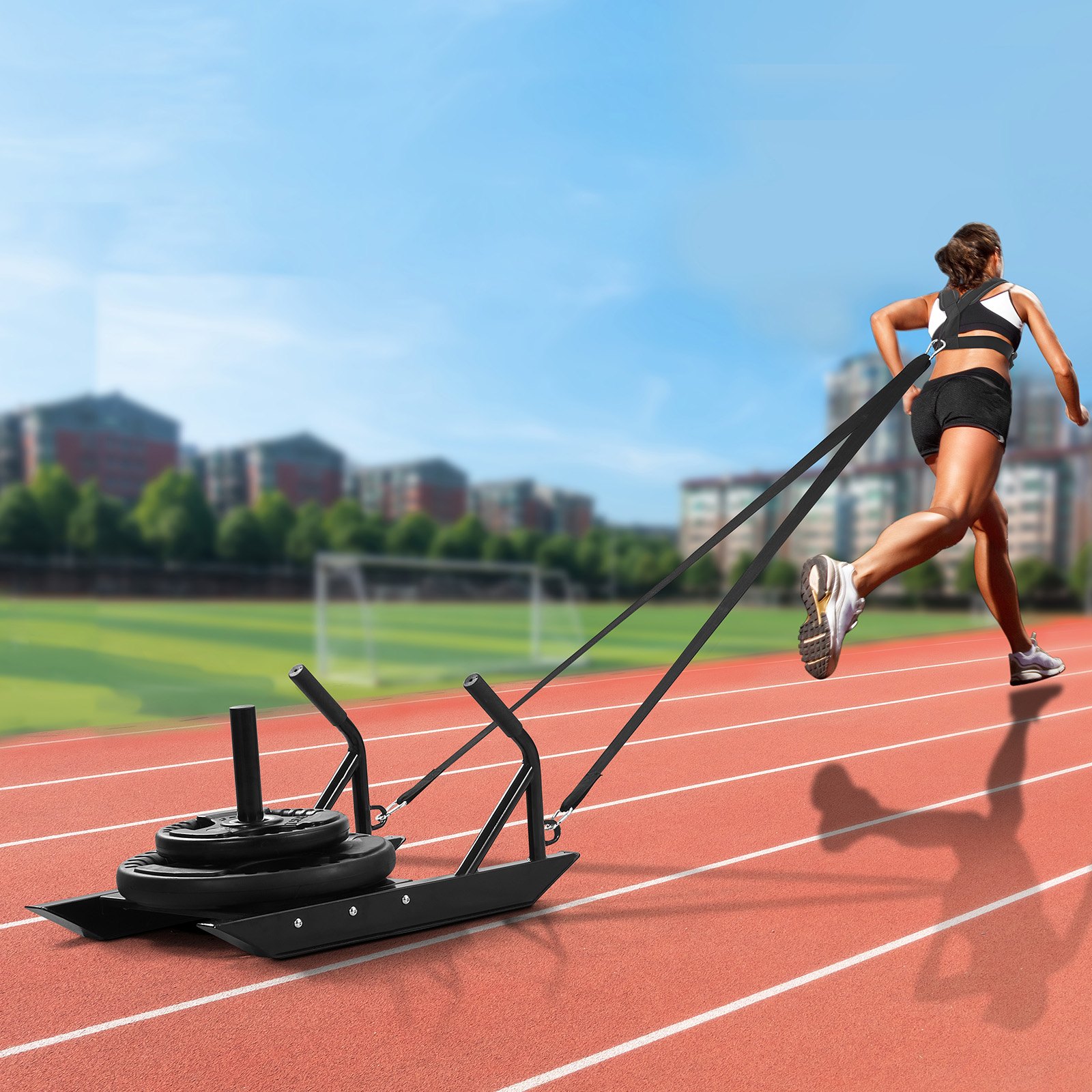 VEVOR Slitta da Traino per Allenamento con Pesi, Slitta per Allenamento di Forza Velocità con Maniglia, Attrezzatura per Allenamento con Slitta in Acciaio per Esercizi Atletici, per Dischi 25 e 42 mm