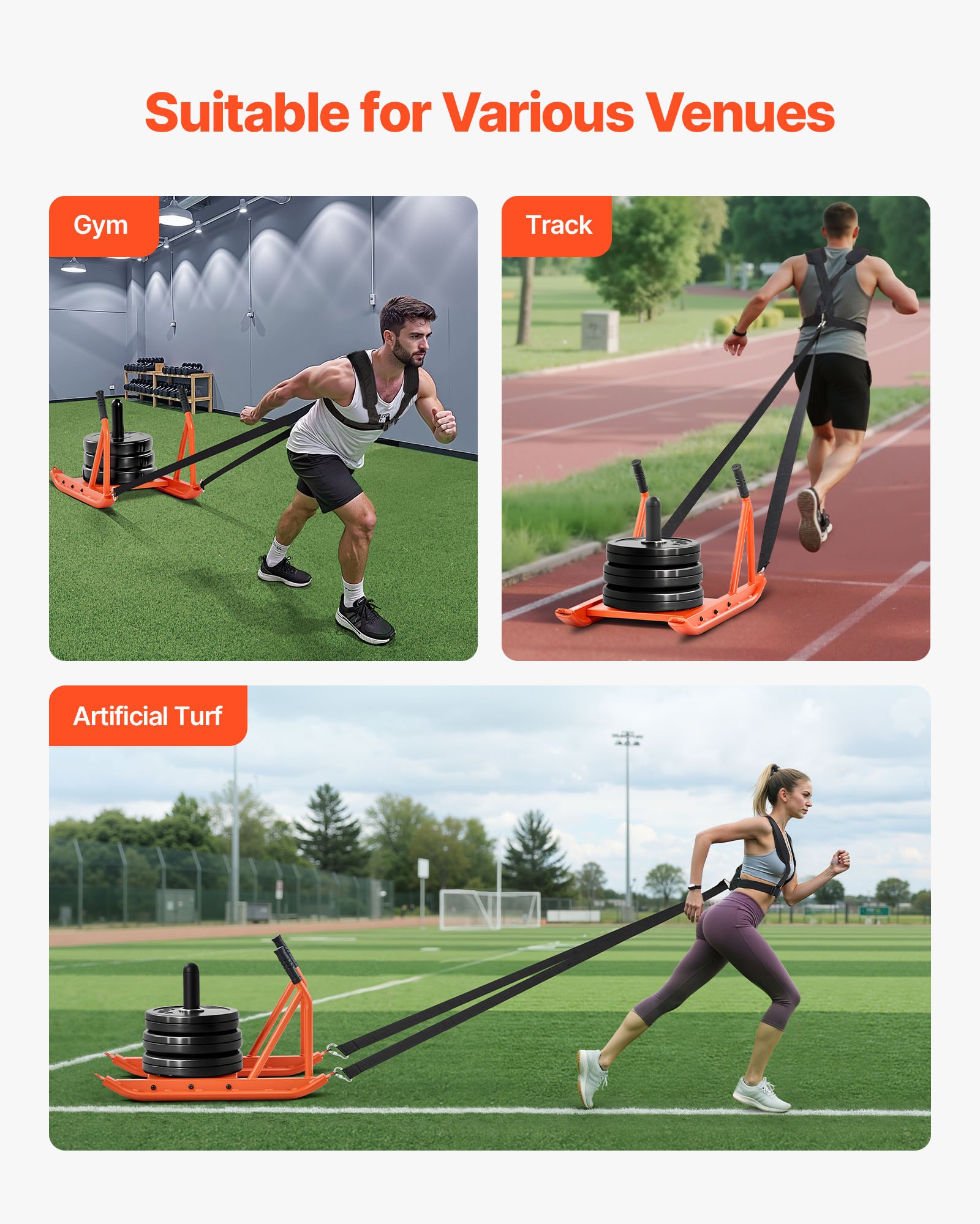 VEVOR Slitta con Pesi, Compatibile con Dischi da 25 e 51 mm Slitta per Allenamento di Forza e Forza per Esercizi Atletici, Attrezzatura per Allenamento Fitness con Maniglia, Arancione