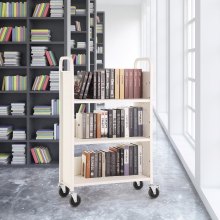 VEVOR Carrello per Libri, Carrello 3 Ripiani Bianco da Biblioteca Carico max. 150kg, Carrello da Libreria Biblioteca Ripiani Piatti a Forma di L Ruote Bloccabili 790 x 385 x 1250 mm, Scaffali a Ruote