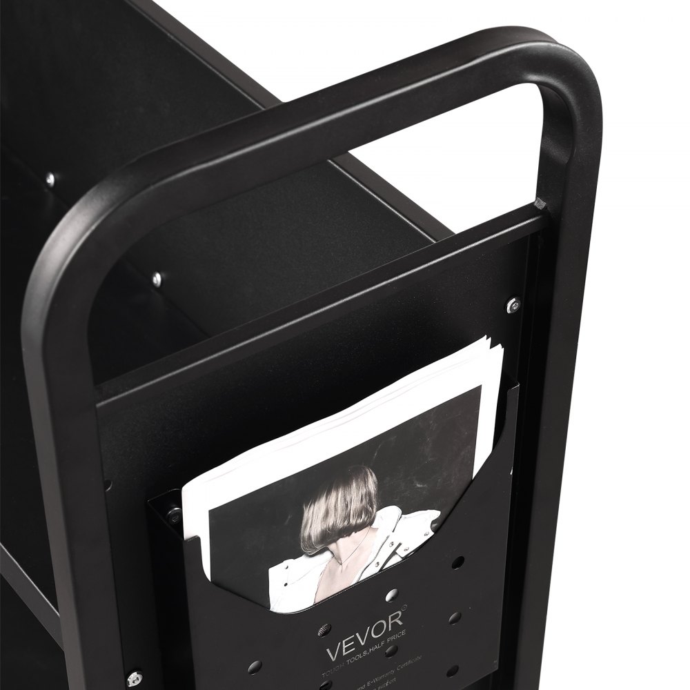 VEVOR Carrello per Libri, Carrello 3 Ripiani Nero da Biblioteca Carico max. 150kg, Carrello da Libreria Biblioteca Ripiani Piatti a Forma di L Ruote Bloccabili 790 x 385 x 1250 mm, Scaffali a Ruote