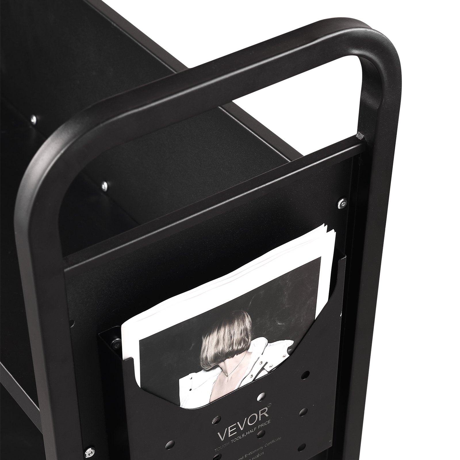 VEVOR Carrello per Libri, Carrello 3 Ripiani Nero da Biblioteca Carico max. 150kg, Carrello da Libreria Biblioteca Ripiani Piatti a Forma di L Ruote Bloccabili 790 x 385 x 1250 mm, Scaffali a Ruote