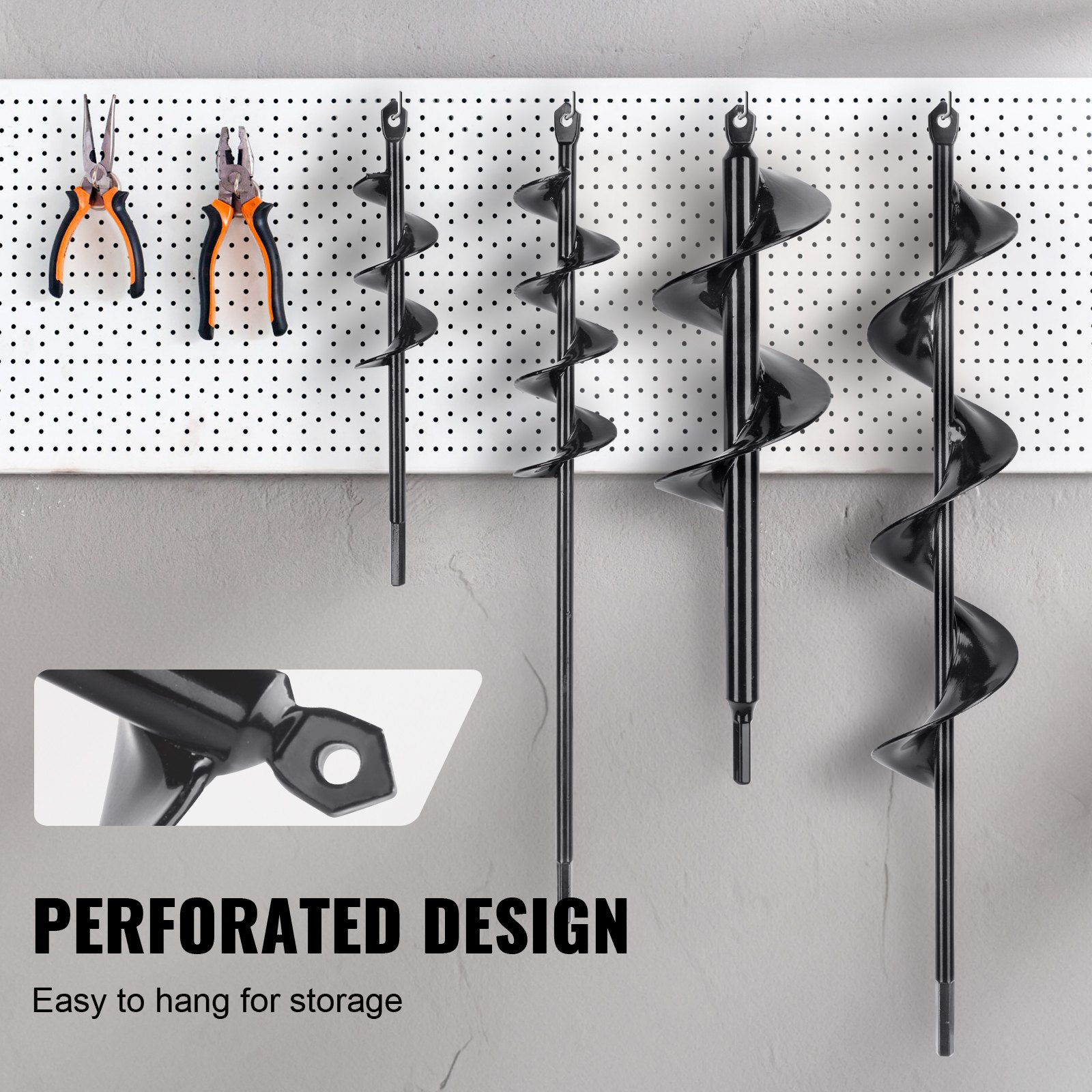 VEVOR Trivella Elicoidale per Trapano da Giardino 4 Pezzi 38/47,5/66/77,6mm, Punta a Spirale per Avviatore in Acciaio da Giardino Cortile, Punta Trivella Esagonale per Trapano da 9,53 mm 4 Dimensioni