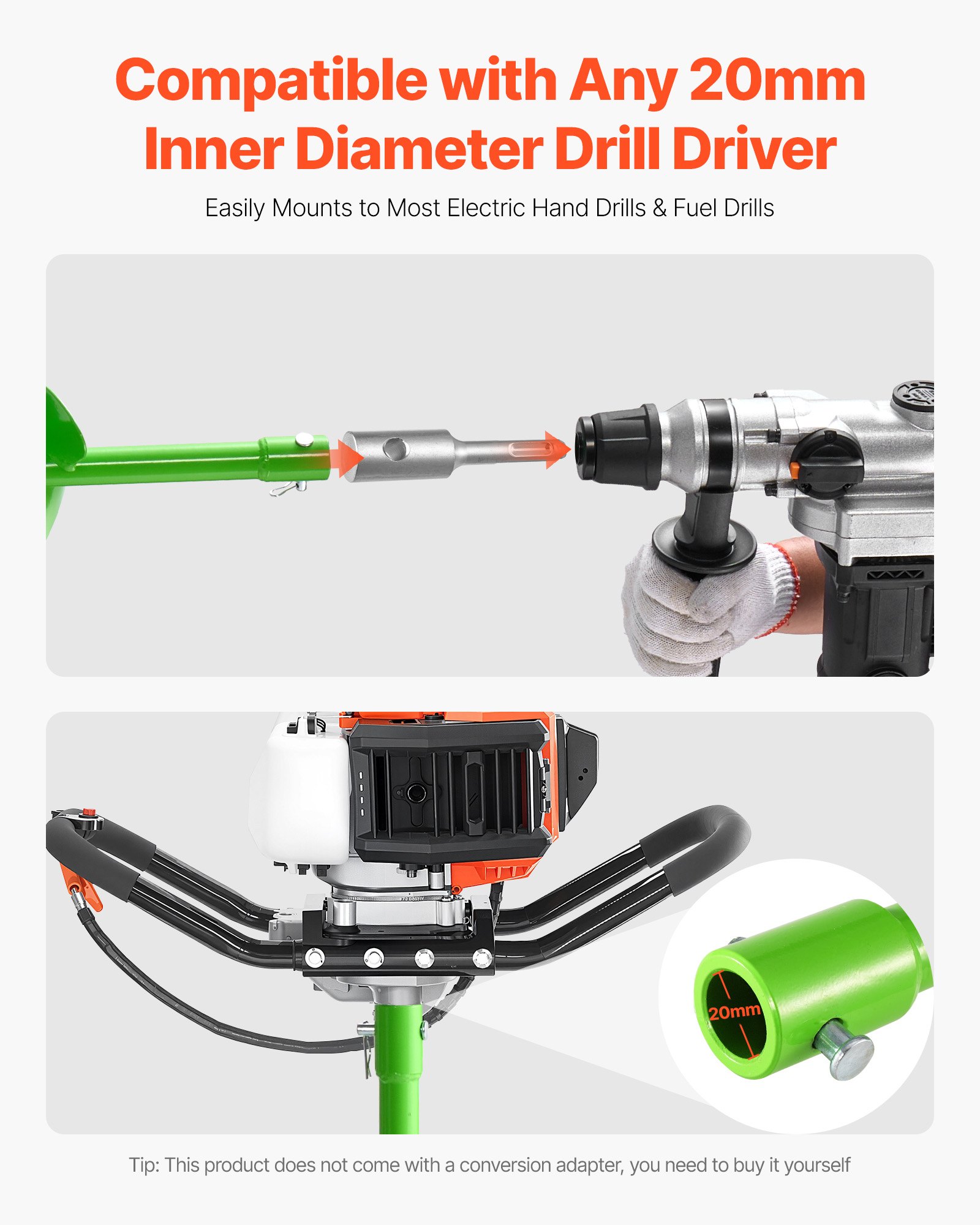 VEVOR Punta da Trapano a Coclea per Piantagione, Punta da Trapano a Spirale Ø150 x 800 mm, Compatibile con Trapani con Attacco da 20 mm, Accessori per Perforazione da Giardino Cortile