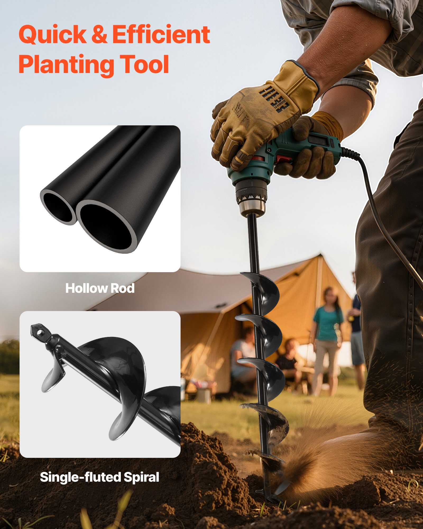 VEVOR Punta da Trapano a Coclea per Piantagione, Punta da Trapano a Spirale Ø80 x 600 mm, Compatibile con Trapani con Attacco da 10 mm, Accessori per Perforazione da Giardino Cortile