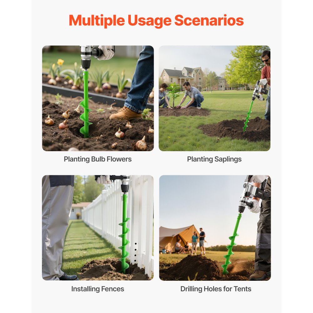 VEVOR Punta da Trapano a Coclea per Piantagione, Punta da Trapano a Spirale Ø80 x 790 mm, Compatibile con Trapani con Attacco da 20 mm, Accessori per Perforazione da Giardino Cortile