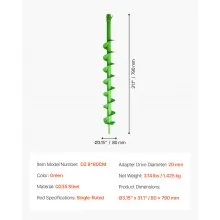 VEVOR Punta da Trapano a Spirale Ø80 x 790 mm per Perforazione da Giardino