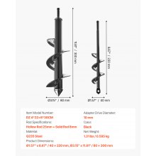 VEVOR Punta da Trapano a Coclea per Piantagione, Punte da Trapano a Spirale 2 pezzi Ø40 x 220 mm/Ø80 x 300 mm, Compatibile con Trapani con Attacco da 10 mm, Accessori per Perforazione da Giardino