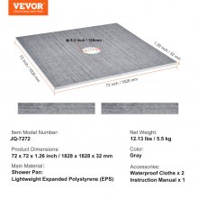 VEVOR Kit cordolo doccia, kit piatto doccia 72"x72" con scarico centrale da 6,3", kit di installazione doccia leggero in EPS con 2 panni impermeabili, bastoncini inclinati per piatto doccia adatti