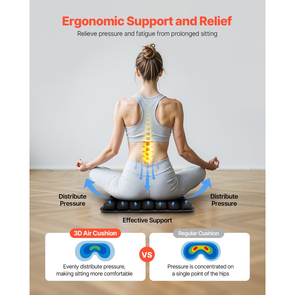 VEVOR Inflatable Seat Cushion, 3D Air Cell Seat Cushion for Pressure Relief, Lycra & TPU Wheelchair Seat Pad with Manual Pump, Lightweight and Portable for Travel, Office, Car, Airplane