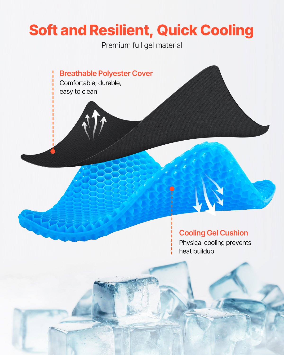 VEVOR Cuscino per Sedia in Gel Rinfrescante Morbido Traspirante, Cuscino Portatile con Fodera Rimovibile per Alleviare Pressione da Sedia a Rotelle, per Viaggio, Ufficio, Auto