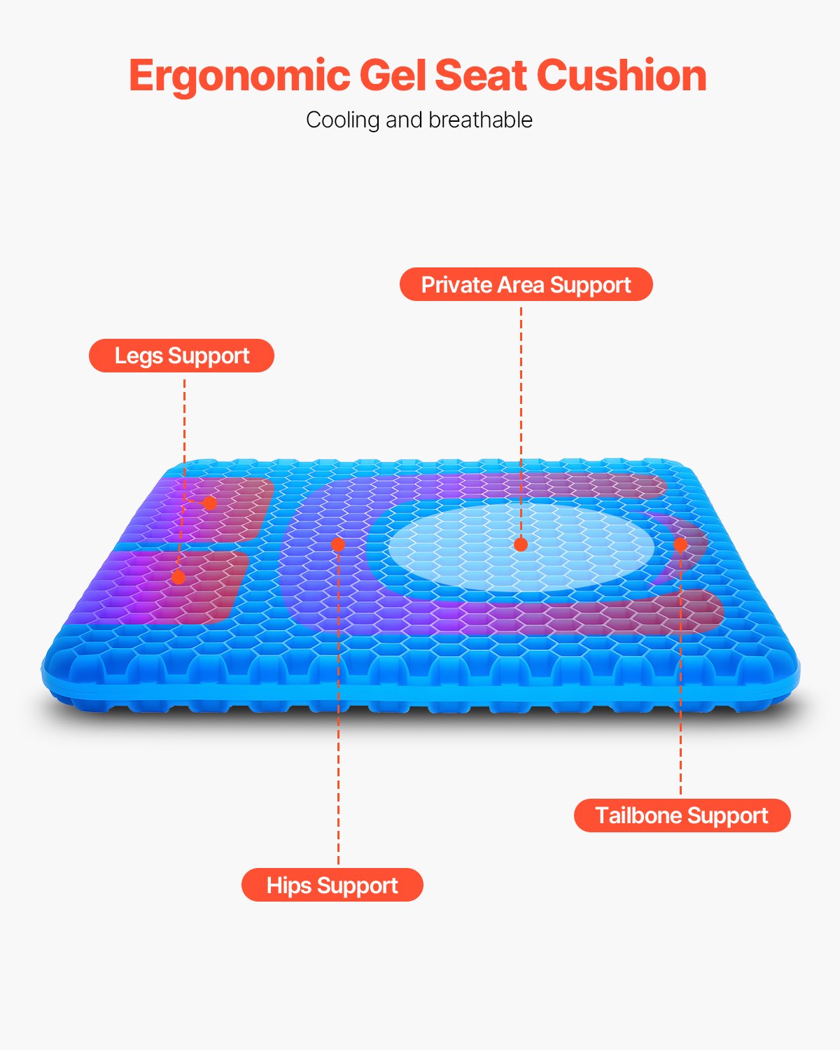 VEVOR Seat Cushion, Cooling Gel Seat Cushion for Pressure Relief, Soft & Breathable Wheelchair Seat Pad with Removable Cover, Lightweight and Portable for Office, Travel, Car, Airplane