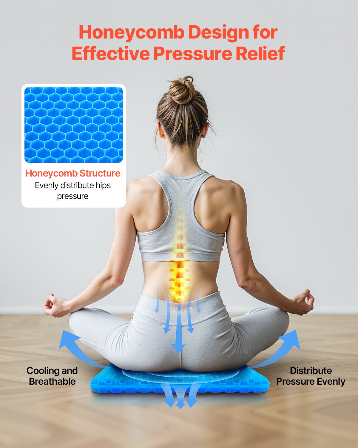 VEVOR Seat Cushion, Cooling Gel Seat Cushion for Pressure Relief, Soft & Breathable Wheelchair Seat Pad with Removable Cover, Lightweight and Portable for Office, Travel, Car, Airplane