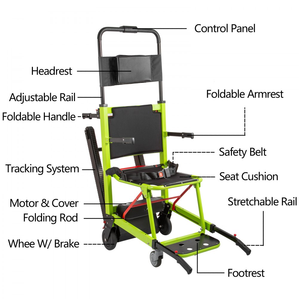 VEVOR Arrampicata su Sedia a Rotelle Monte Escalier Alluminio Ambulanza Trasporto Medico Ascensore Scala medica Sedia Ambulanza Alumminum Seggiovia medica, Verde
