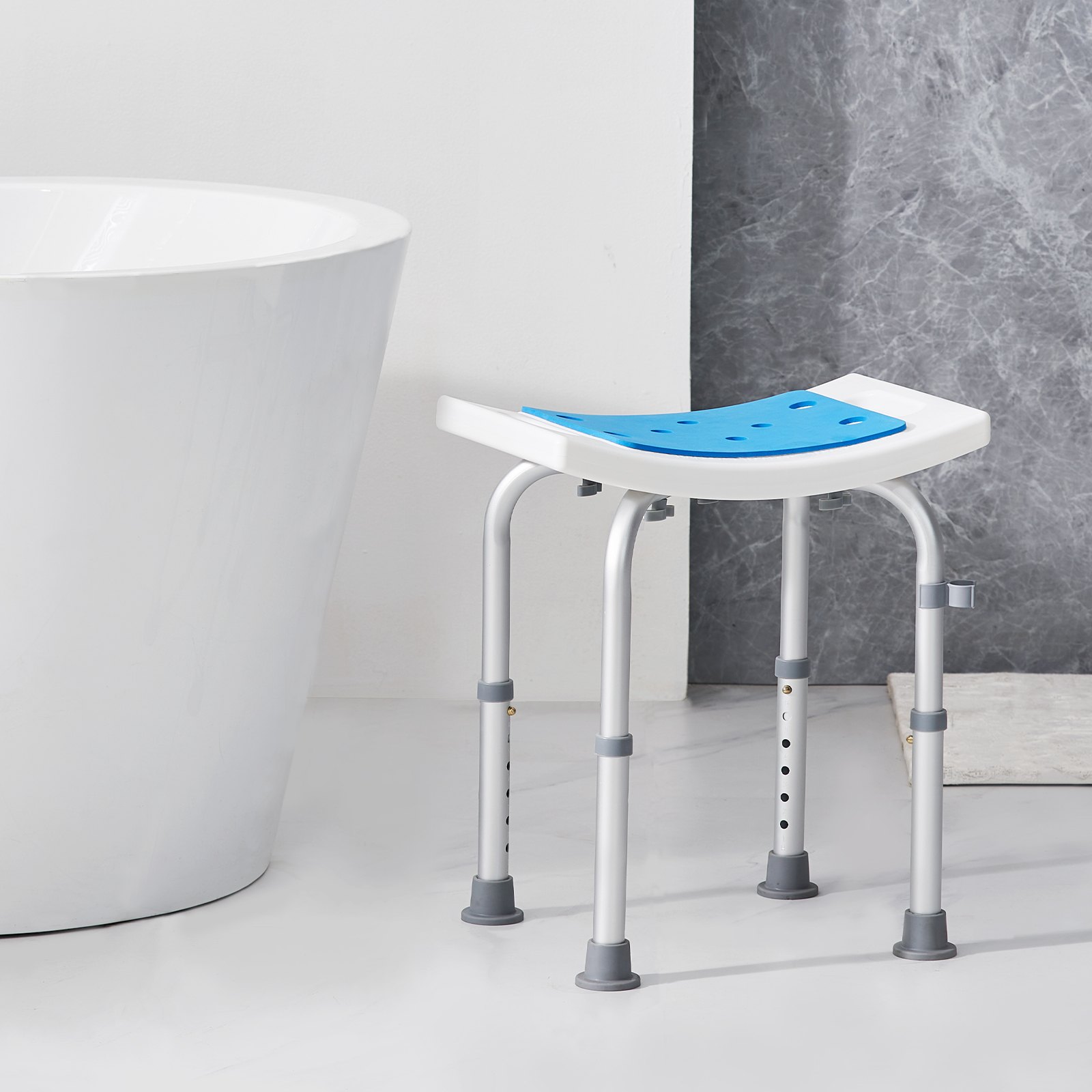 VEVOR Sedile per Doccia Antiscivolo Altezza Regolabile 360-490mm, Sgabello per Doccia Carico max. 158,8kg, Sedia per Doccia in Alluminio PE, Sgabello da Bagno Doccia Antiscivolo Portata 158,8kg Bianco