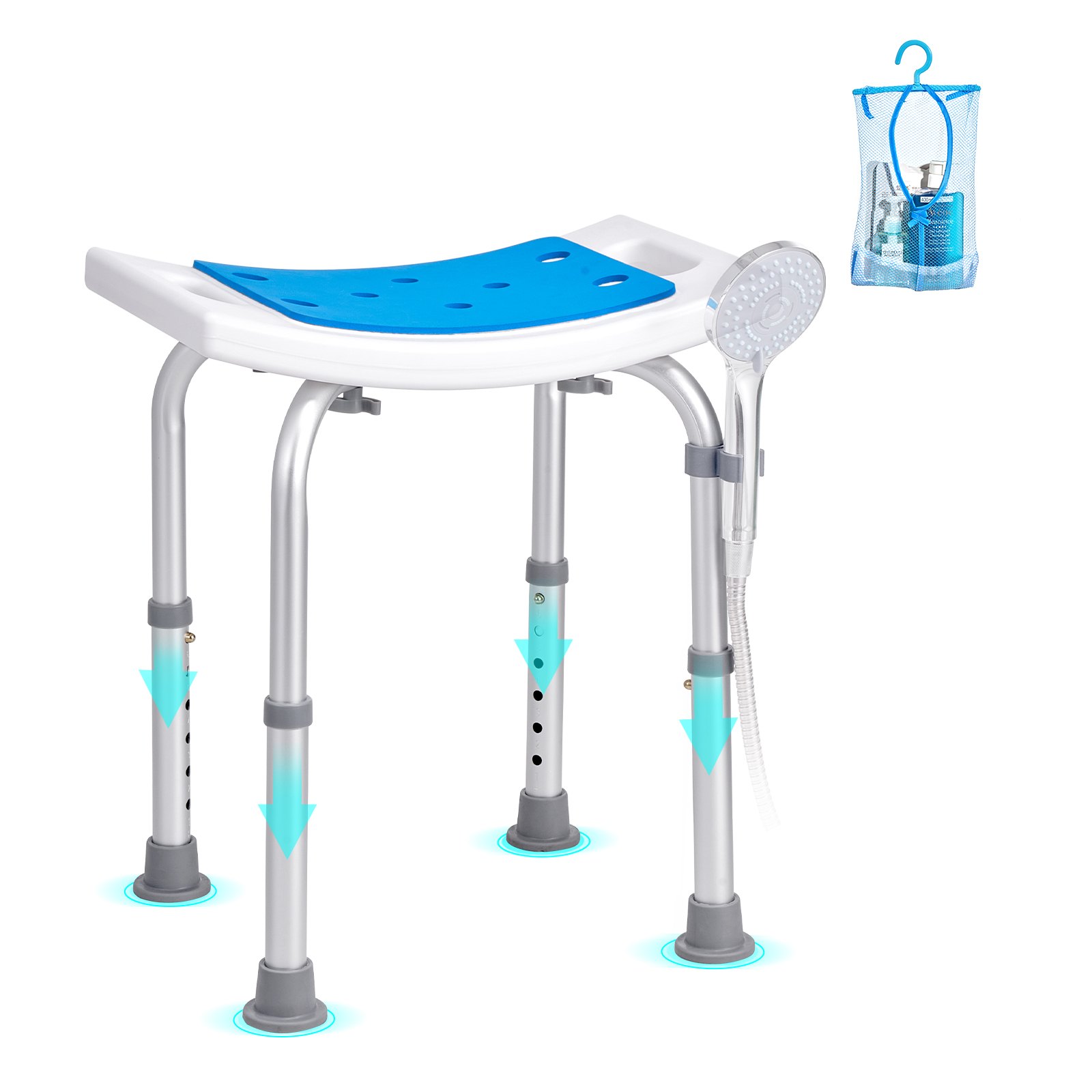 VEVOR Sedile per Doccia Antiscivolo Altezza Regolabile 360-490mm, Sgabello per Doccia Carico max. 158,8kg, Sedia per Doccia in Alluminio PE, Sgabello da Bagno Doccia Antiscivolo Portata 158,8kg Bianco