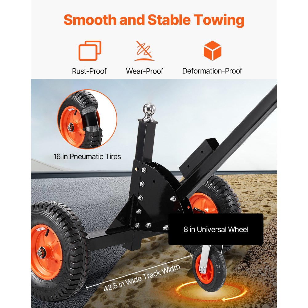 VEVOR Carrello per Rimorchio per Trasporto di Rimorchi con Altezza Regolabile 560 mm a 660 mm e Sfera 50,8 mm, Pneumatici 386,1 mm e Ruota Universale, per Spostamento Capacità 680,4 kg