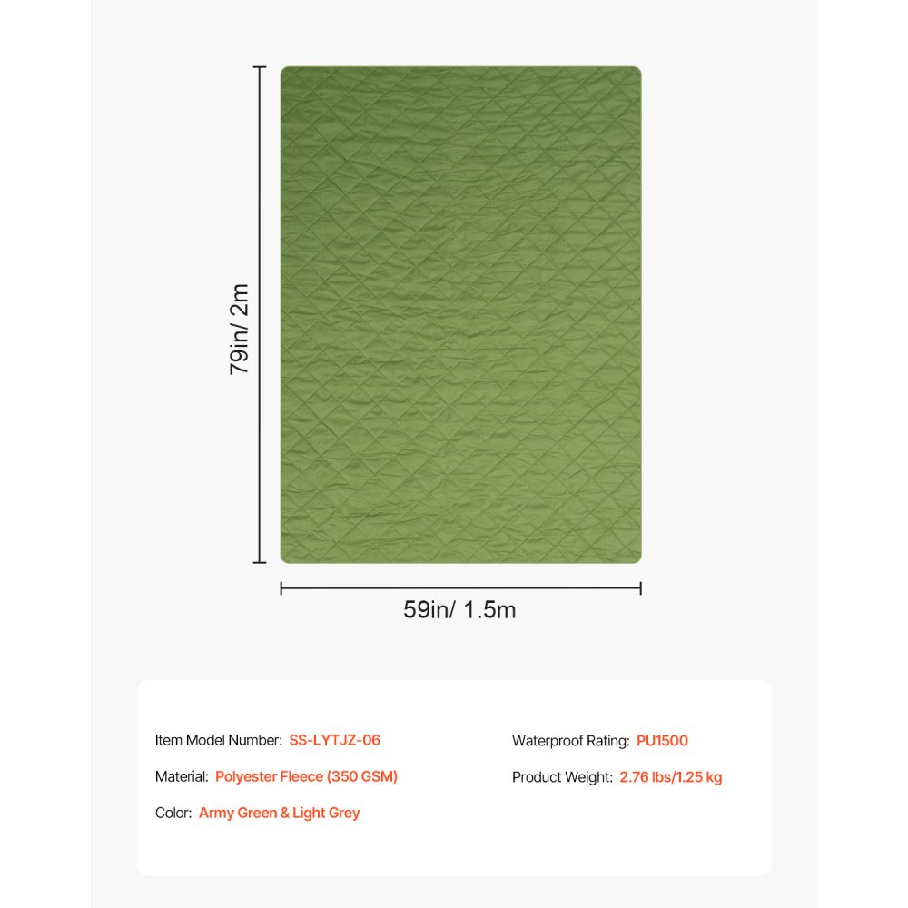 VEVOR Coperta da Campeggio, Grande Coperta Calda da Stadio, Impermeabile e Antivento, Pile di Poliestere 350 GSM, Ignifuga, Ideale per Esterni, Picnic, Escursioni, Viaggi, 2,08 mx 1,4 m Bicolore