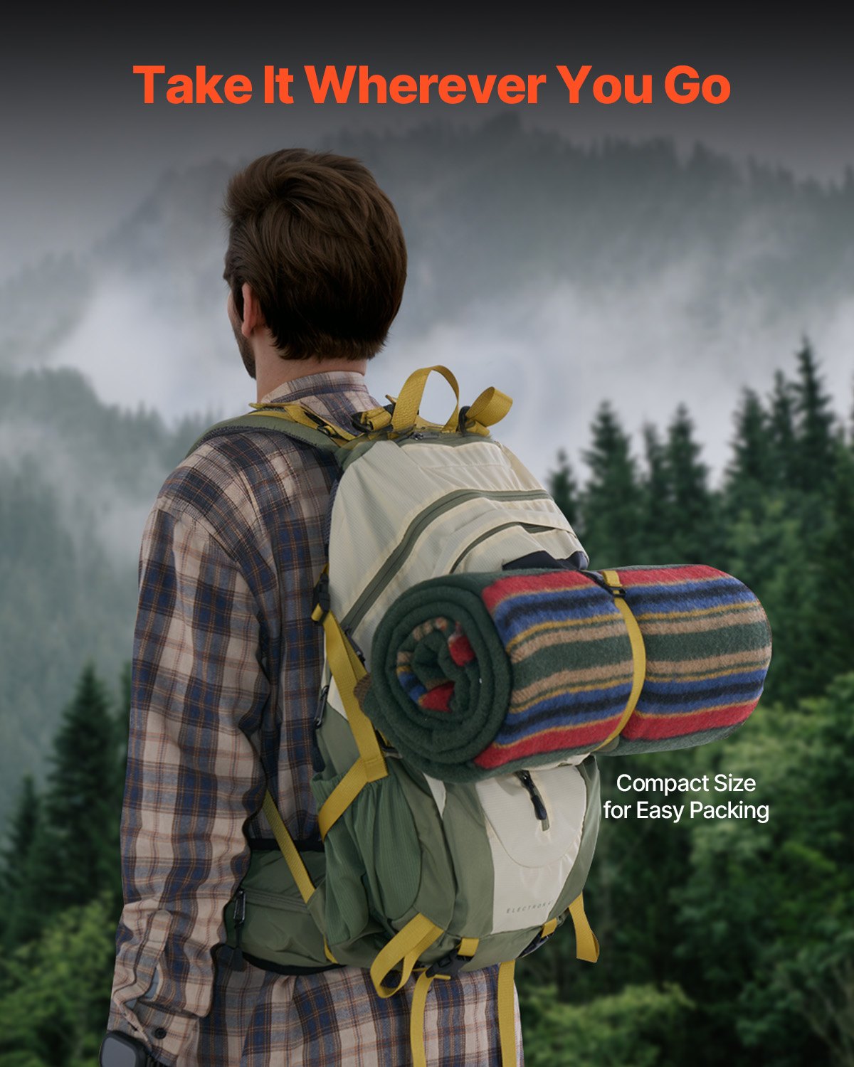 VEVOR Coperta da Campeggio in Lana, Coperta Calda da Stadio, Impermeabile e Antivento, Ignifuga, Ideale per Esterni, Picnic, Escursioni, Eventi Sportivi, Viaggi, 1,62 m x 2,23 m, Trama Multicolore