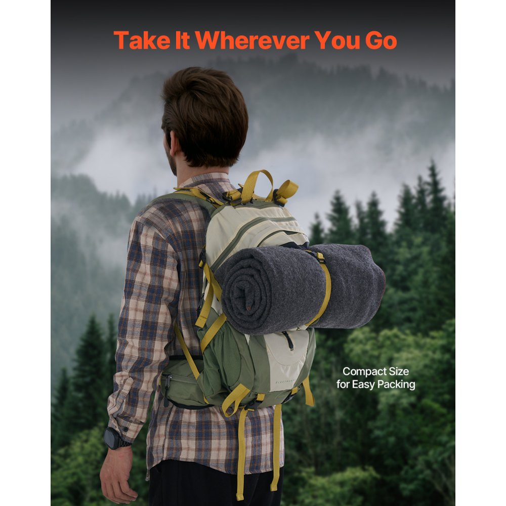 VEVOR Coperta da Campeggio in Lana, Coperta Calda da Stadio, Impermeabile e Antivento, Ignifuga, Ideale per Esterni, Picnic, Escursioni, Eventi Sportivi, Viaggi, 1,62 m x 2,23 m, Grigio Chiaro