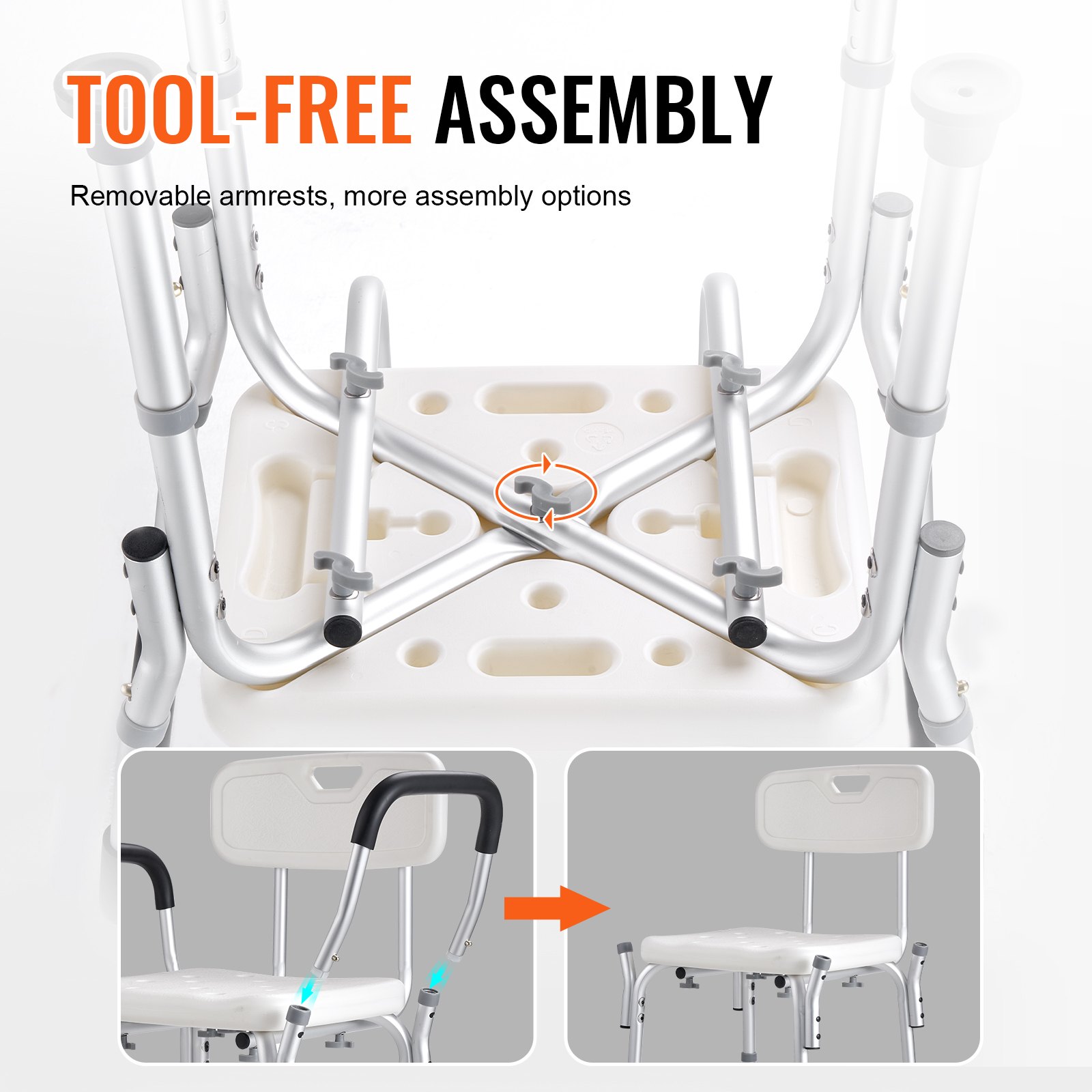 VEVOR Sedile per Doccia Antiscivolo Altezza Regolabile 39-52cm, Sgabello per Doccia Carico max. 158,8kg, Sedia per Doccia in Alluminio PE, Sgabello Schienale Bagno Doccia Antiscivolo Portata 158,8kg