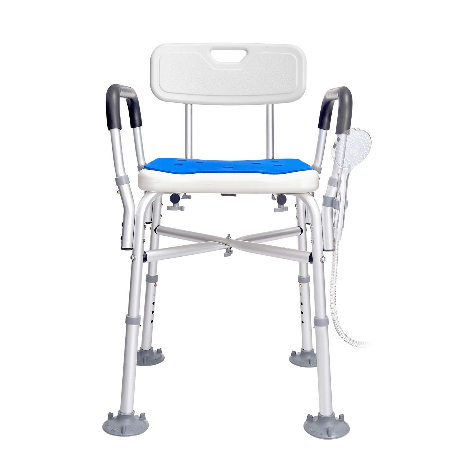 VEVOR Sedile per Doccia Antiscivolo Altezza Regolabile 42-52cm, Sgabello per Doccia Carico max. 181,4kg, Sedia per Doccia in Alluminio PE, Sgabello Schienale Bagno Doccia Antiscivolo Portata 181,4kg
