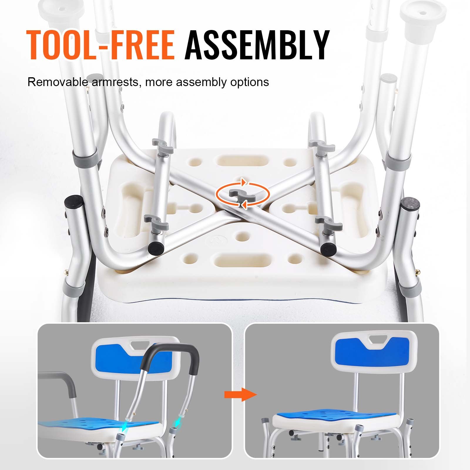 VEVOR Sedile per Doccia Antiscivolo Altezza Regolabile 40-53cm, Sgabello per Doccia Carico max. 181,4kg, Sedia per Doccia in Alluminio PE, Sgabello Schienale Bagno Doccia Antiscivolo Portata 181,4kg