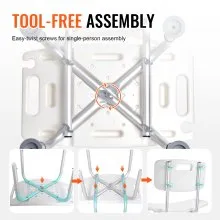 VEVOR Sedile per Doccia Schienale Altezza Regolabile 390-520mm, Sgabello per Doccia Carico max. 158,8kg, Sedia per Doccia in Alluminio PE, Sgabello da Bagno Doccia Antiscivolo Portata 158,8kg Bianco