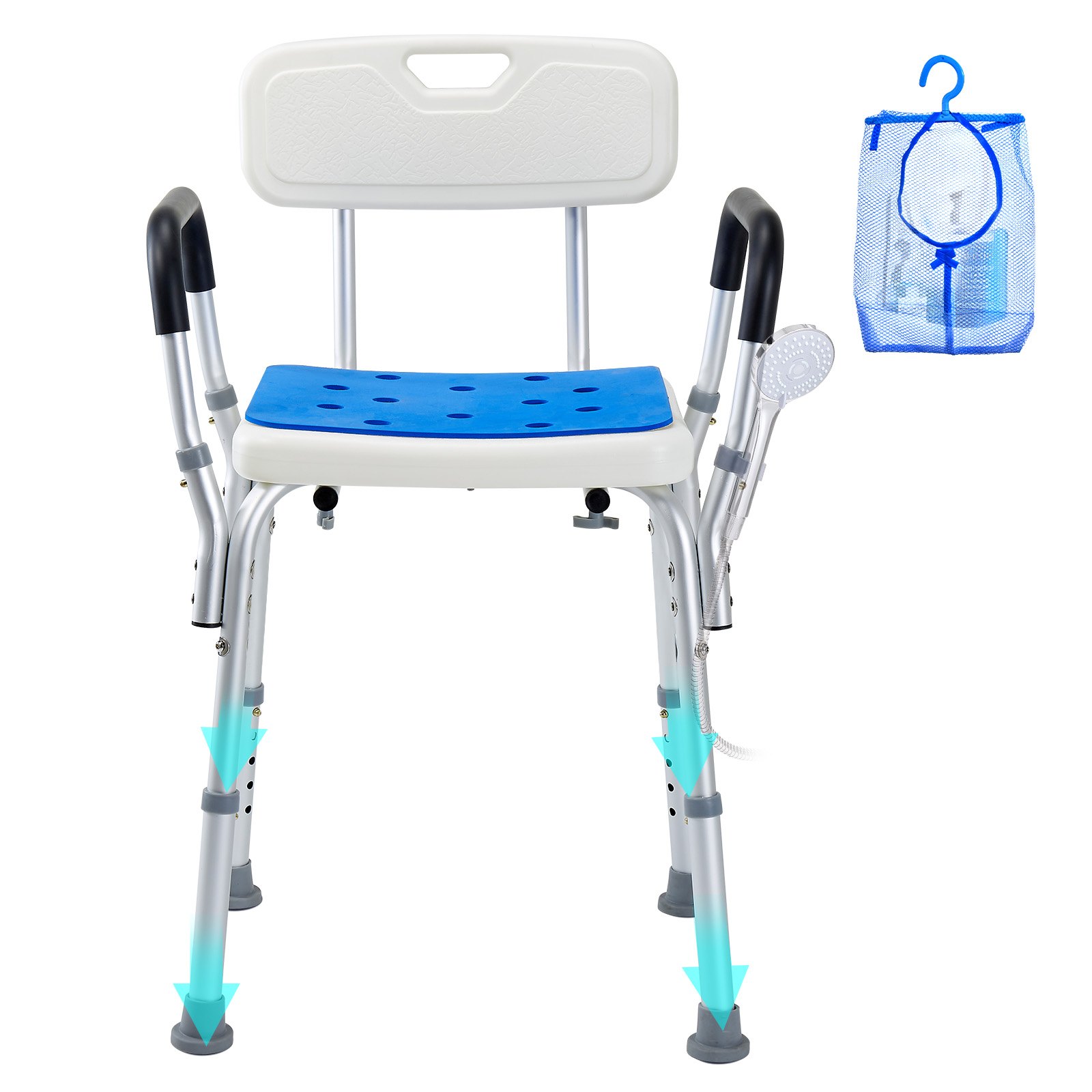 VEVOR Sedia da Doccia, Capacità di 181,4 kg, Sedile da Doccia con Schienale, Regolabile in Altezza, Sedia da Doccia per Vasca da Bagno Interna, Sedia da Bagno Antiscivolo per Anziani Disabili