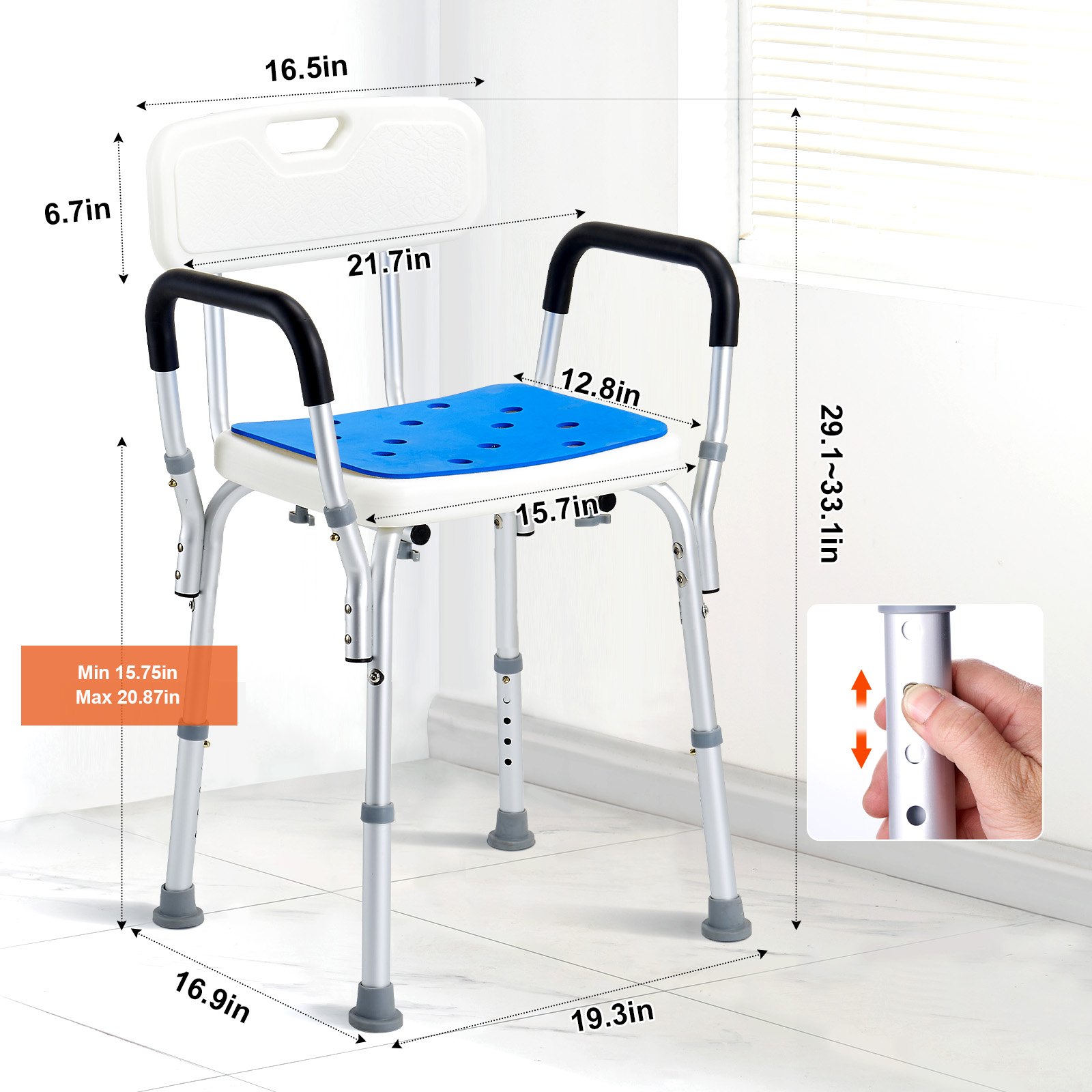 VEVOR Sedia da Doccia, Capacità di 181,4 kg, Sedile da Doccia con Schienale, Regolabile in Altezza, Sedia da Doccia per Vasca da Bagno Interna, Sedia da Bagno Antiscivolo per Anziani Disabili