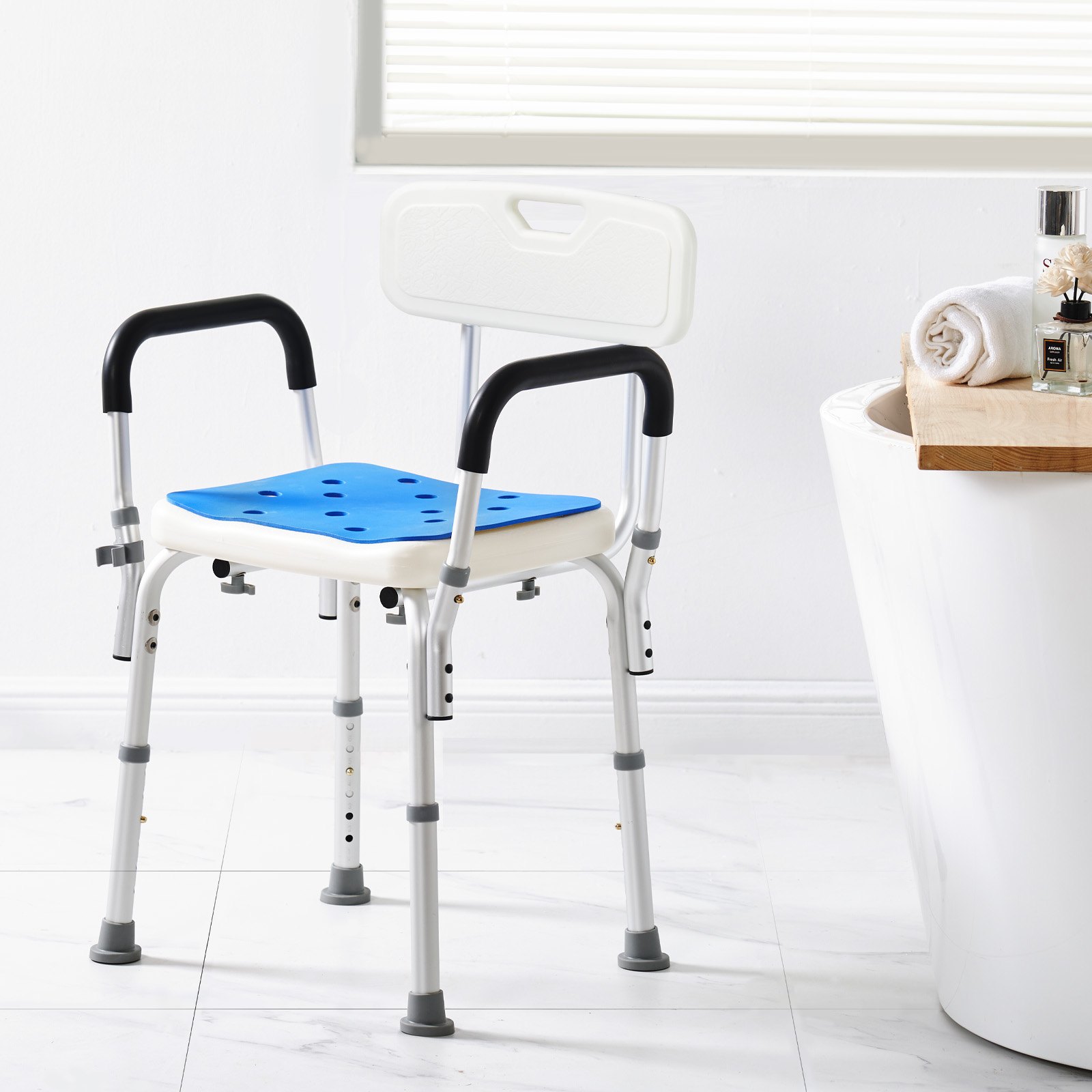 VEVOR Sedia da Doccia, Capacità di 181,4 kg, Sedile da Doccia con Schienale, Regolabile in Altezza, Sedia da Doccia per Vasca da Bagno Interna, Sedia da Bagno Antiscivolo per Anziani Disabili