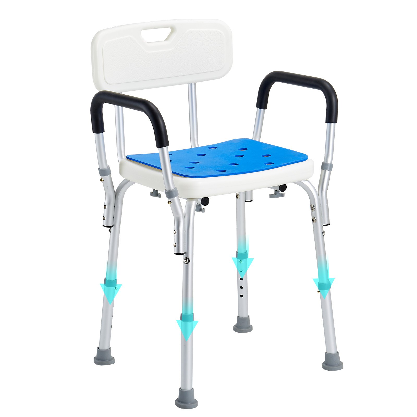 VEVOR Sedia da Doccia, Capacità di 181,4 kg, Sedile da Doccia con Schienale, Regolabile in Altezza, Sedia da Doccia per Vasca da Bagno Interna, Sedia da Bagno Antiscivolo per Anziani Disabili