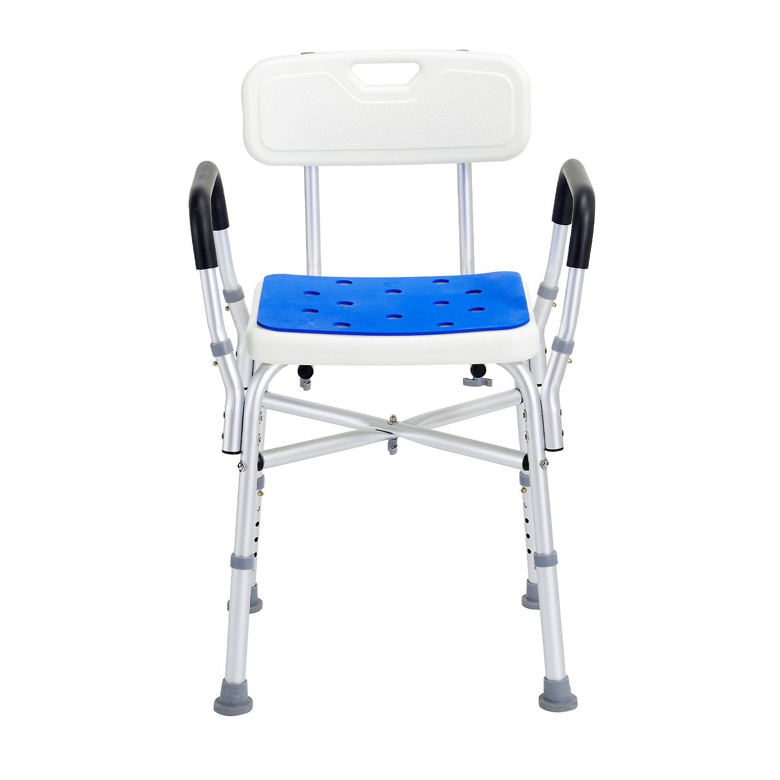 VEVOR Sedia da Doccia, Capacità di 181,4 kg Sgabello da Doccia con Barra di Attraversamento, Braccioli e Schienale Imbottiti, Sedia per Vasca Sedia da Bagno con Panca Regolabile per Anziani Disabili