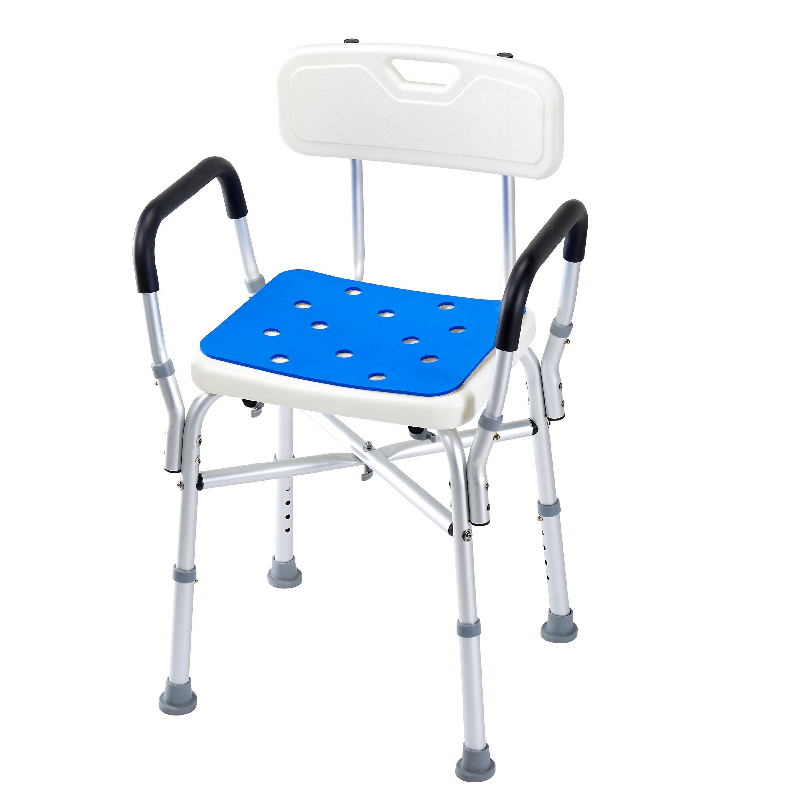 VEVOR Sedia da Doccia, Capacità di 181,4 kg Sgabello da Doccia con Barra di Attraversamento, Braccioli e Schienale Imbottiti, Sedia per Vasca Sedia da Bagno con Panca Regolabile per Anziani Disabili