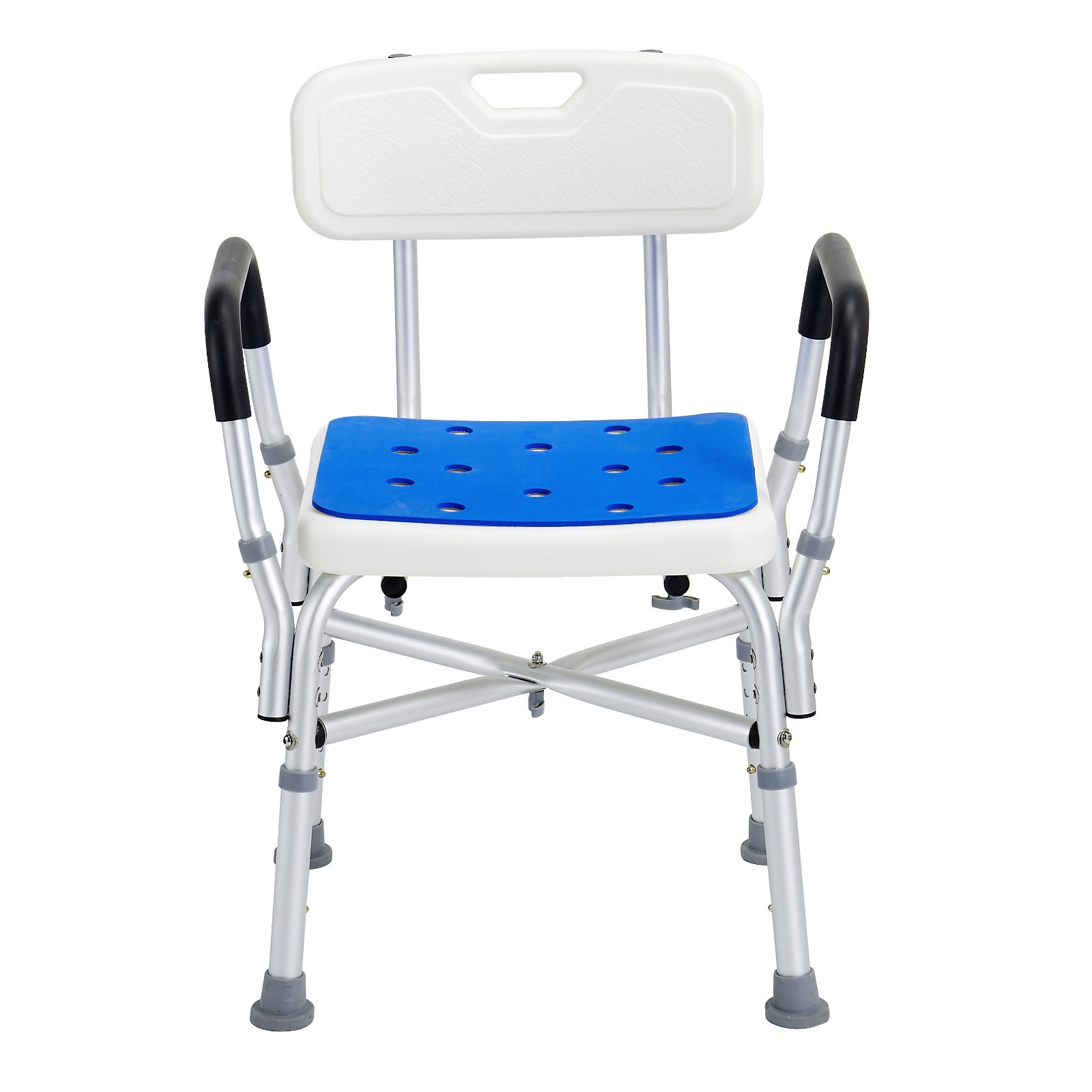 VEVOR Sedia da Doccia, Capacità di 181,4 kg Sgabello da Doccia con Barra di Attraversamento, Braccioli e Schienale Imbottiti, Sedia per Vasca Sedia da Bagno con Panca Regolabile per Anziani Disabili