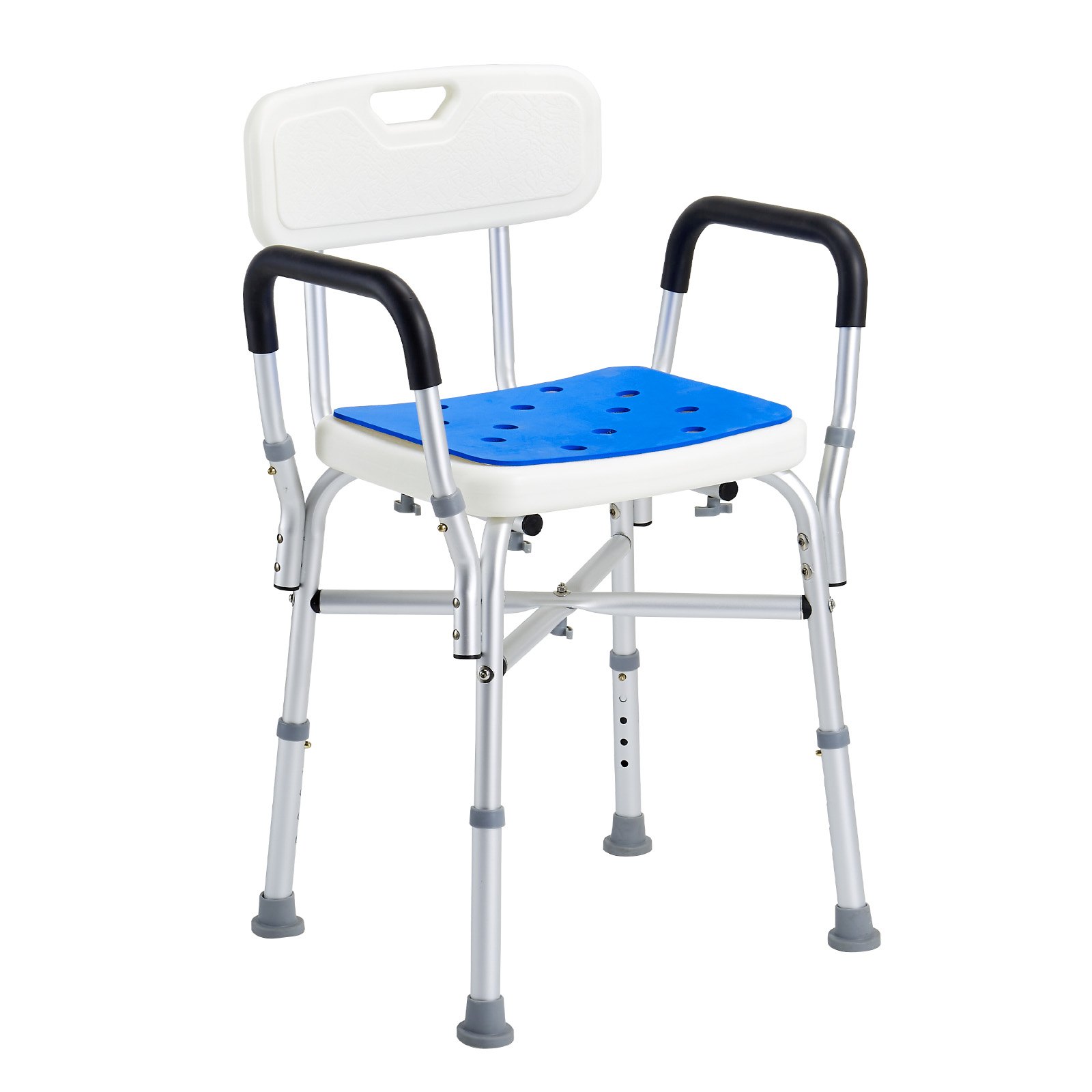 VEVOR Sedia da Doccia, Capacità di 181,4 kg Sgabello da Doccia con Barra di Attraversamento, Braccioli e Schienale Imbottiti, Sedia per Vasca Sedia da Bagno con Panca Regolabile per Anziani Disabili