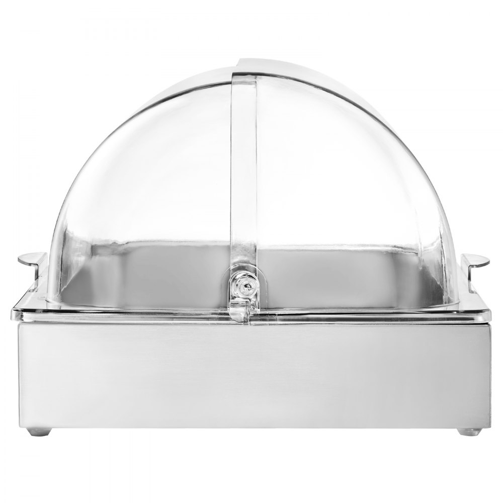 VEVOR Contenitore Espositivo per Servire Cibo da Banco, Vassoio per Servire Cibo in Acciaio Inox 1 x 1 Teglia, Espositore per Dispensatori di Condimenti a Buffet con Coperchio Trasparente per Cucine