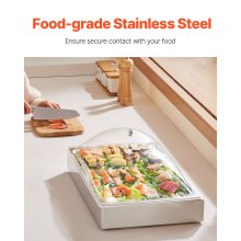 VEVOR Contenitore Espositivo per Servire Cibo da Banco, Vassoio per Servire Cibo in Acciaio Inox 1 x 1 Teglia, Espositore per Dispensatori di Condimenti a Buffet con Coperchio ad Arco Trasparente