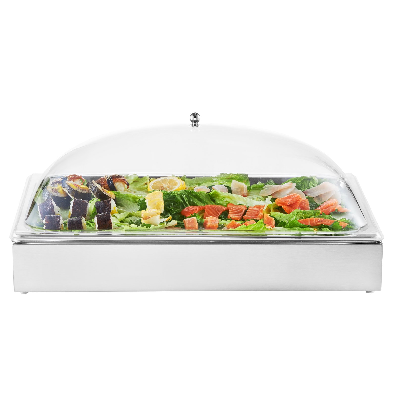 VEVOR Contenitore Espositivo per Servire Cibo da Banco, Vassoio per Servire Cibo in Acciaio Inox 1 x 1 Teglia, Espositore per Dispensatori di Condimenti a Buffet con Coperchio ad Arco Trasparente