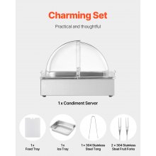 VEVOR Contenitore Espositivo per Servire Cibo da Banco, Vassoio per Servire Cibo in Acciaio Inox 1 x 1/2 Teglia, Espositore per Dispensatori di Condimenti a Buffet con Coperchio Trasparente per Festa